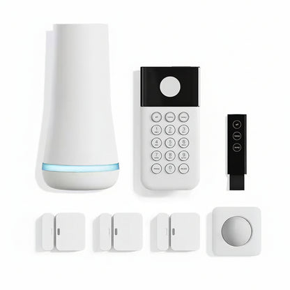 Smart Home Security System (7 Pc.) with Base Station, Siren, Keypad, Motion Sensor, 3 Entry Sensors, and Key Fob
