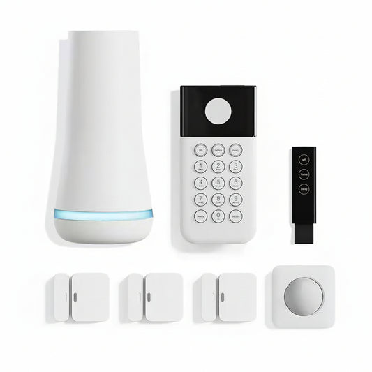 Smart Home Security System (7 Pc.) with Base Station, Siren, Keypad, Motion Sensor, 3 Entry Sensors, and Key Fob