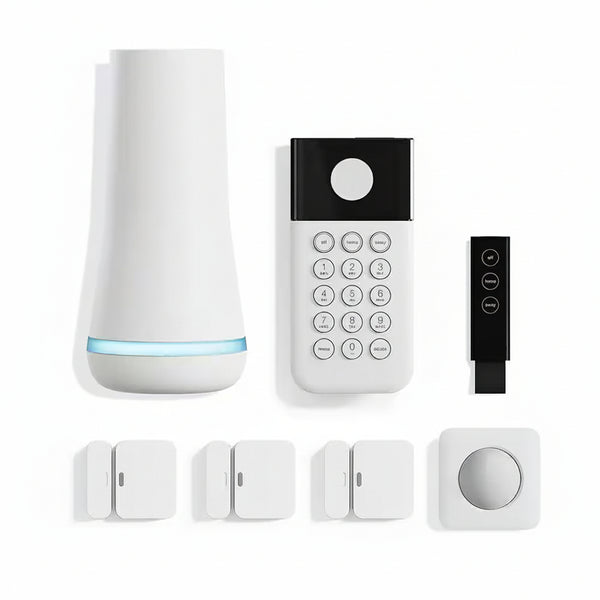 Smart Home Security System (7 Pc.) with Base Station, Siren, Keypad, Motion Sensor, 3 Entry Sensors, and Key Fob